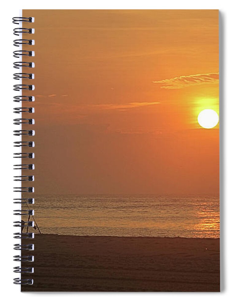 Surf Spiral Notebook featuring the photograph Baiting The Hook At Sunrise by Robert Banach