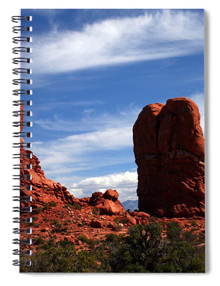 Balanced Rock Spiral Notebook featuring the painting Balanced Rock Arches National Park, Moab, Utah by Corey Ford