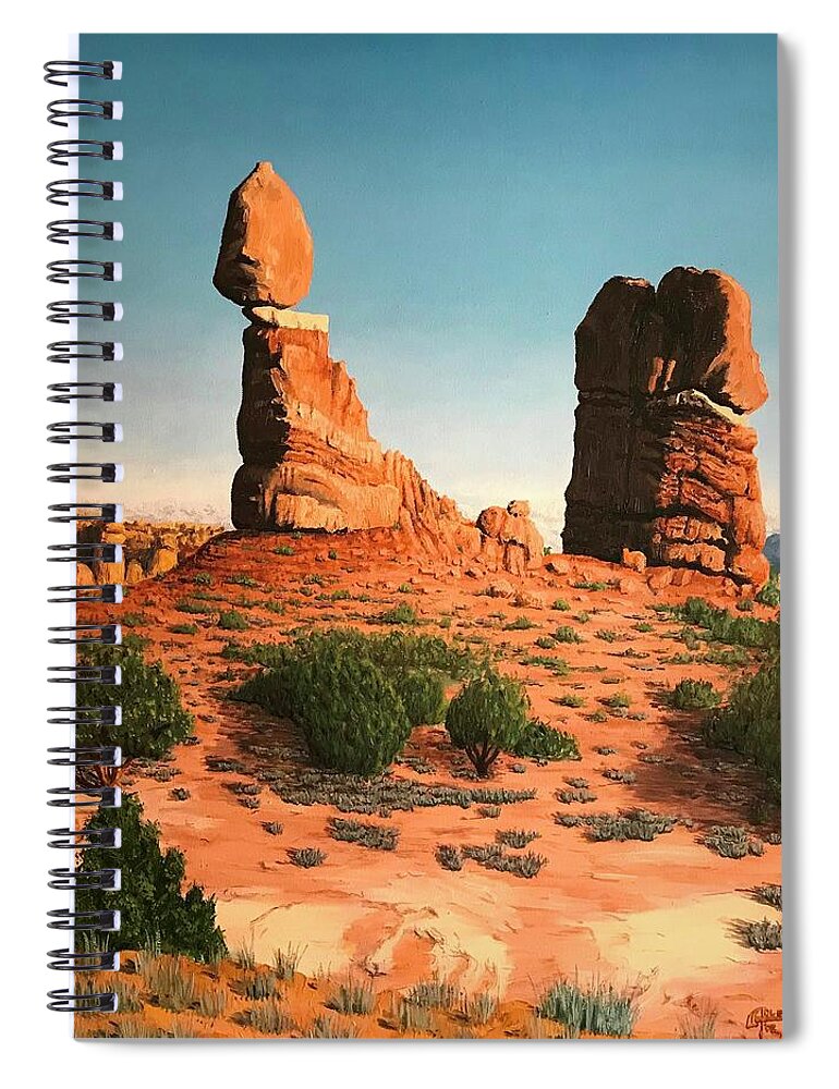 Balanced Rock Spiral Notebook featuring the digital art Balanced Rock at Arches National Park by Rick Adleman