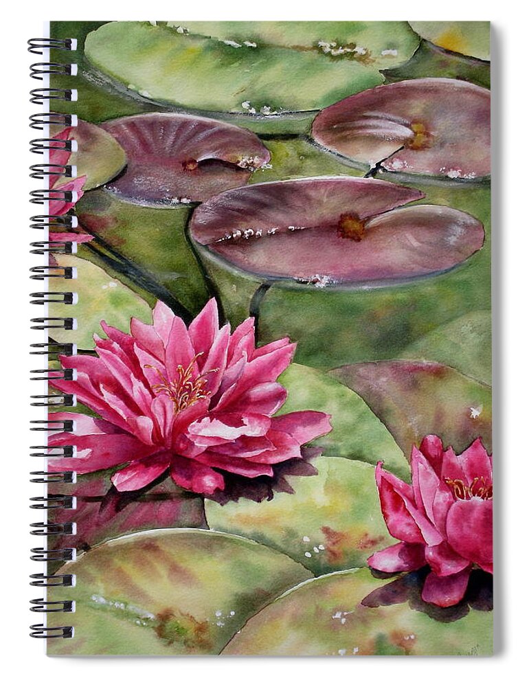 Balboa Park Water Lilies Spiral Notebook featuring the painting Balboa Water Lilies by Mary McCullah