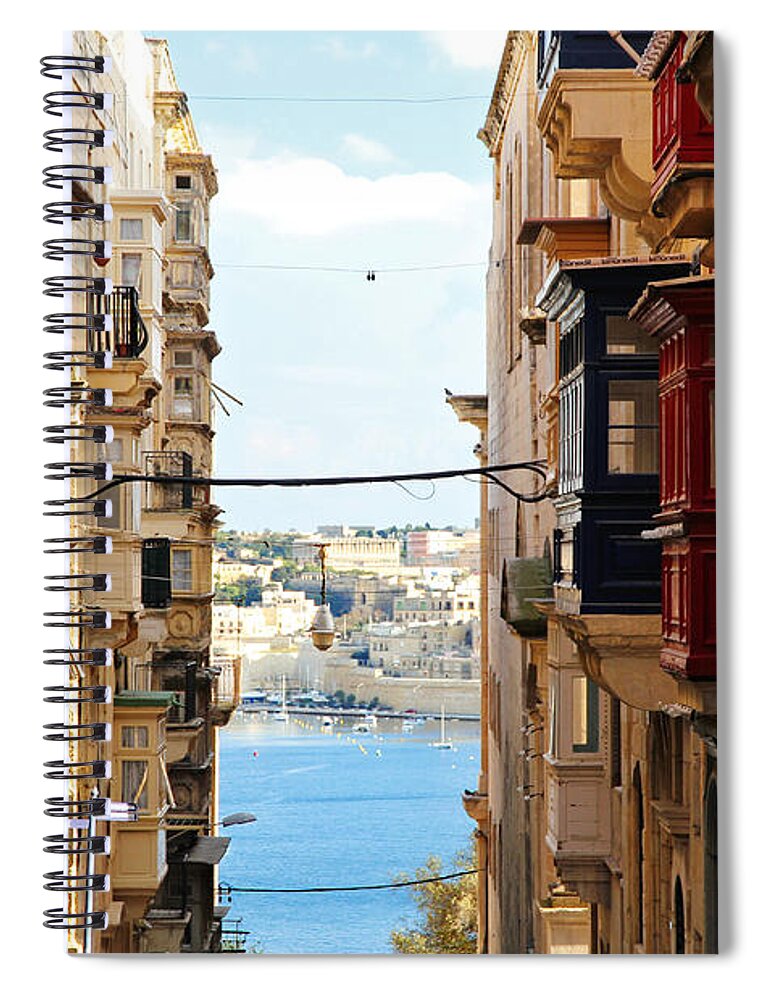 Balconies Spiral Notebook featuring the photograph Balconies of Valletta 2 by Jasna Buncic