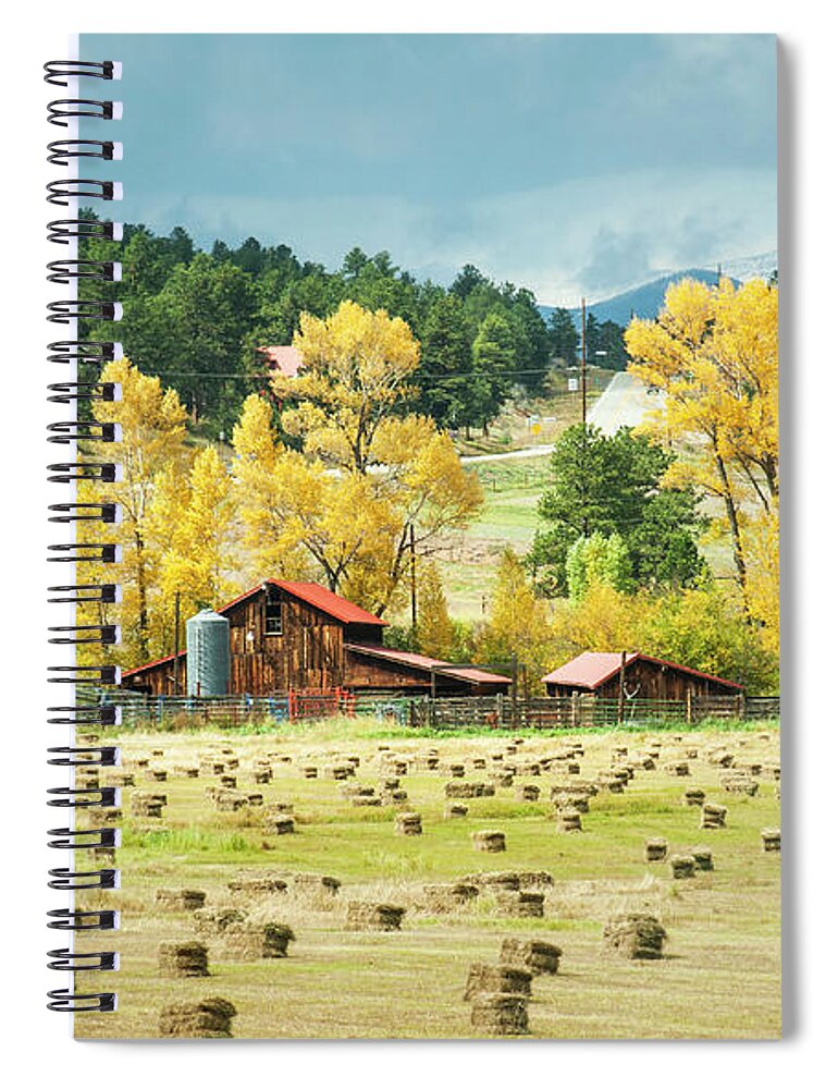Gold Spiral Notebook featuring the photograph Bales and Aspen by Marilyn Hunt