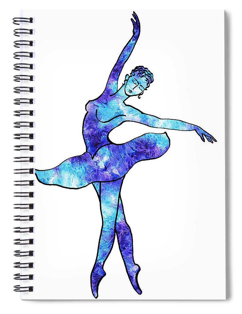 Ballerina Spiral Notebook featuring the painting Ballerina Silhouette Blue Frost Dance by Irina Sztukowski