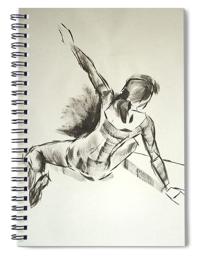 Ballet Spiral Notebook featuring the drawing Ballet Dancer Sitting On Floor With Weight On Her Right Arm by Mike Jory