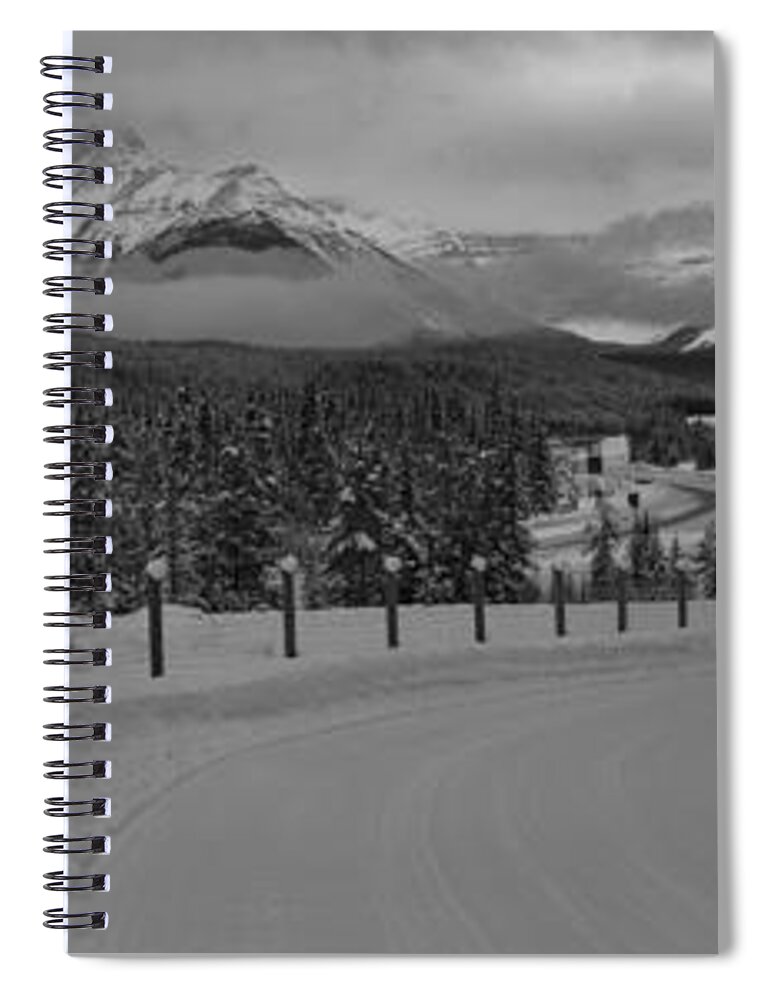 Black And White Spiral Notebook featuring the photograph Banff Highway 1 by Adam Jewell