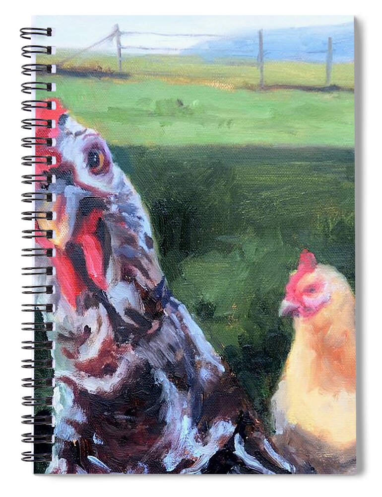 Rooster Spiral Notebook featuring the painting Barbara the Chicken by Donna Tuten