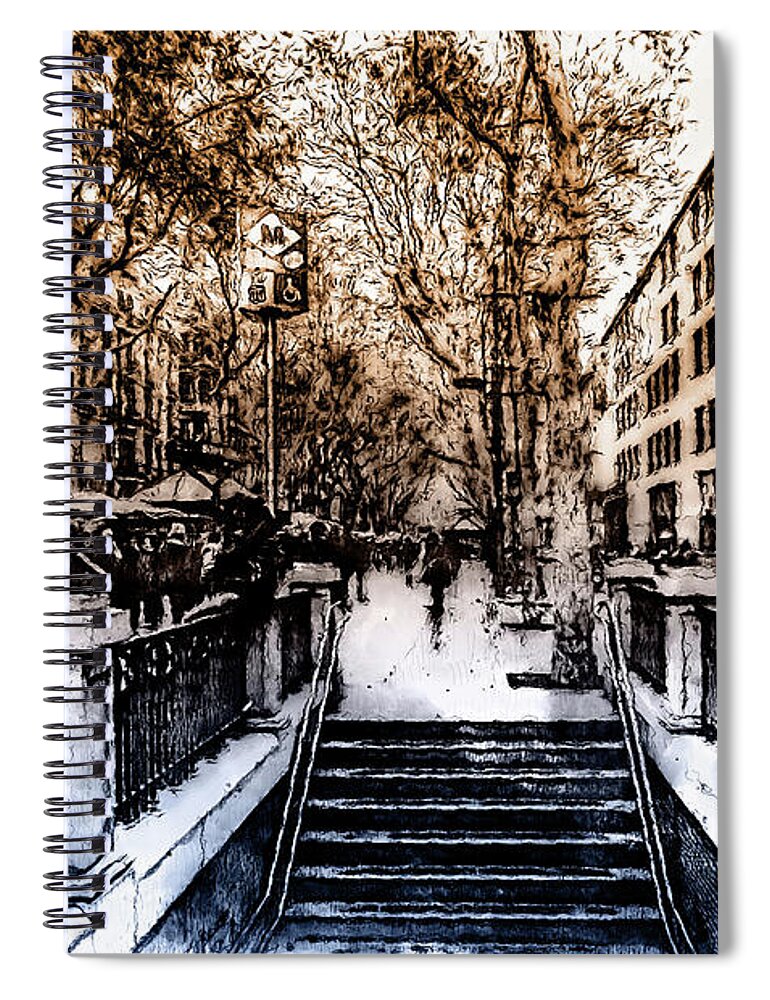 Barcelona Spiral Notebook featuring the painting Barcelona, Streets - 02 by AM FineArtPrints
