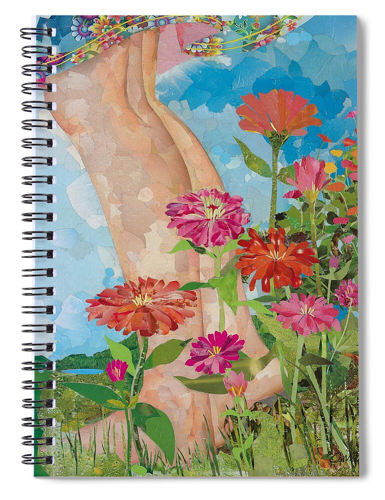 Flowers Spiral Notebook featuring the mixed media Barefoot by Robin Birrell
