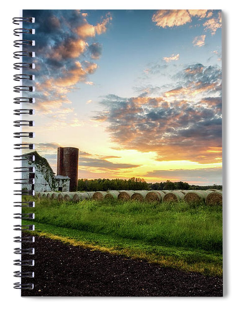 Heart Of The First Day’s Battlefield Spiral Notebook featuring the photograph Barn and Bales by C Renee Martin