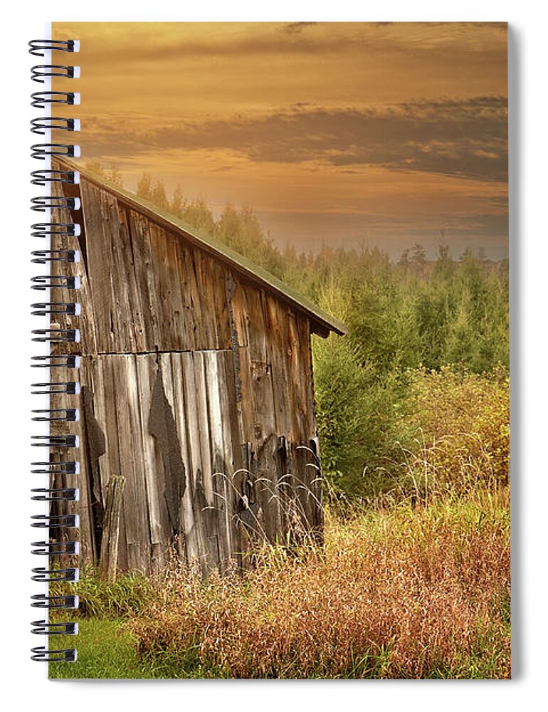 Old Barn Print Spiral Notebook featuring the photograph Barn at Sunset Print by Gwen Gibson