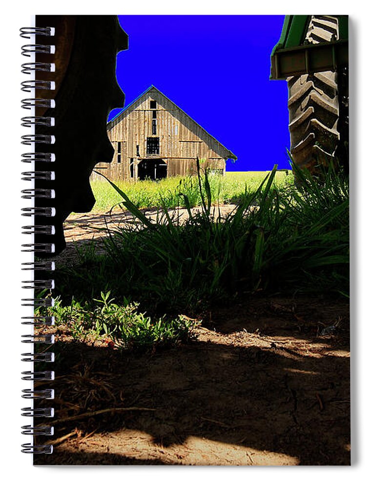 Farm Spiral Notebook featuring the photograph Barn from Under the Equipment by Bob Cournoyer