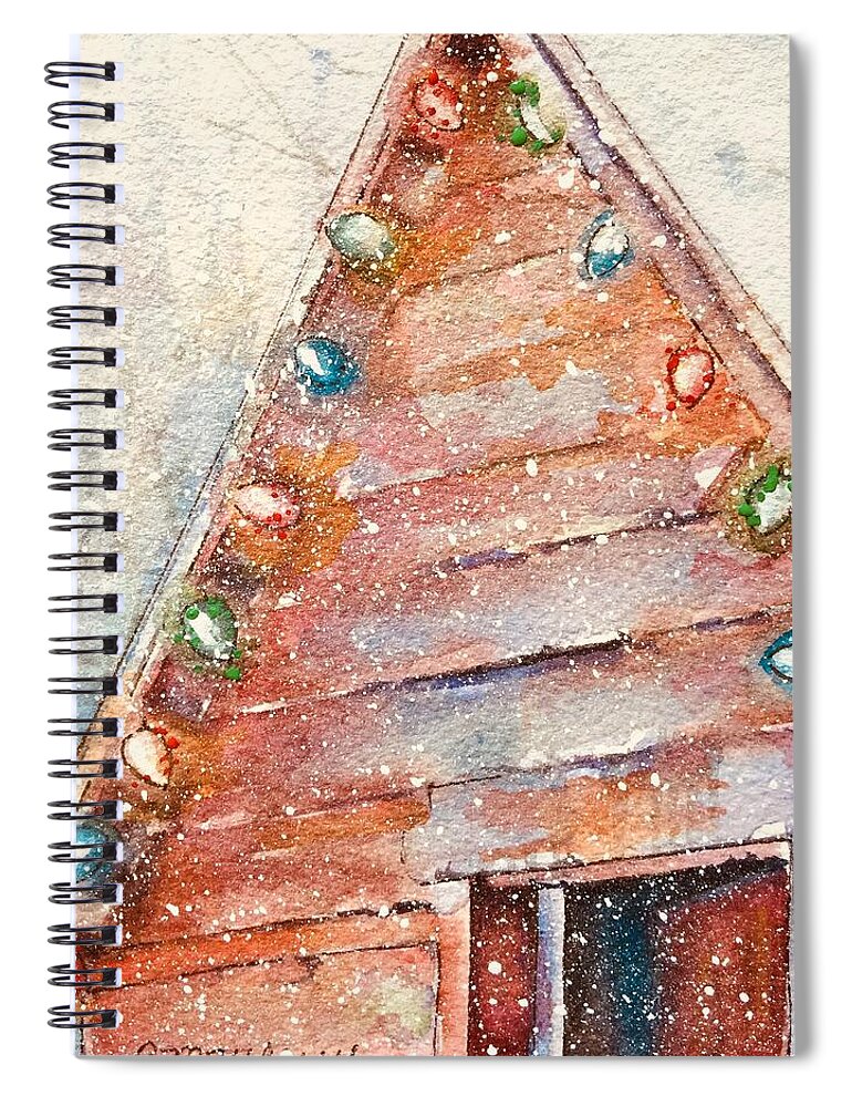 Christmas Cards By Rebecca Matthews Spiral Notebook featuring the painting Barn in snow by Rebecca Matthews