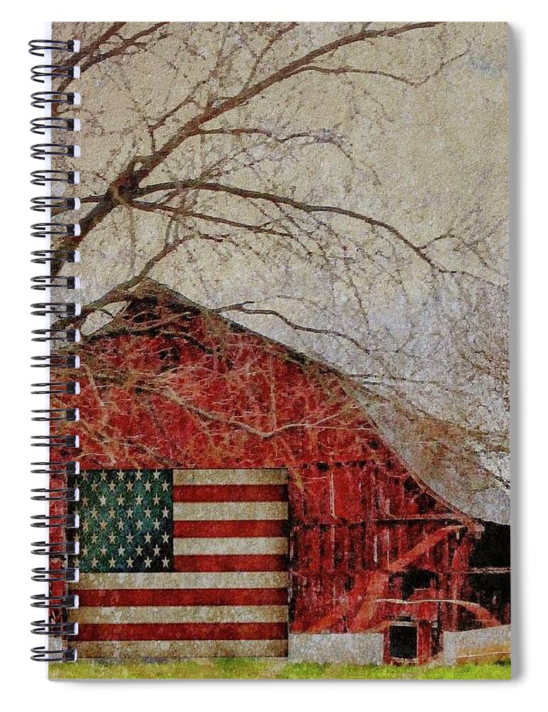 Barn Spiral Notebook featuring the photograph Barn with Flag in Winter by Janette Boyd
