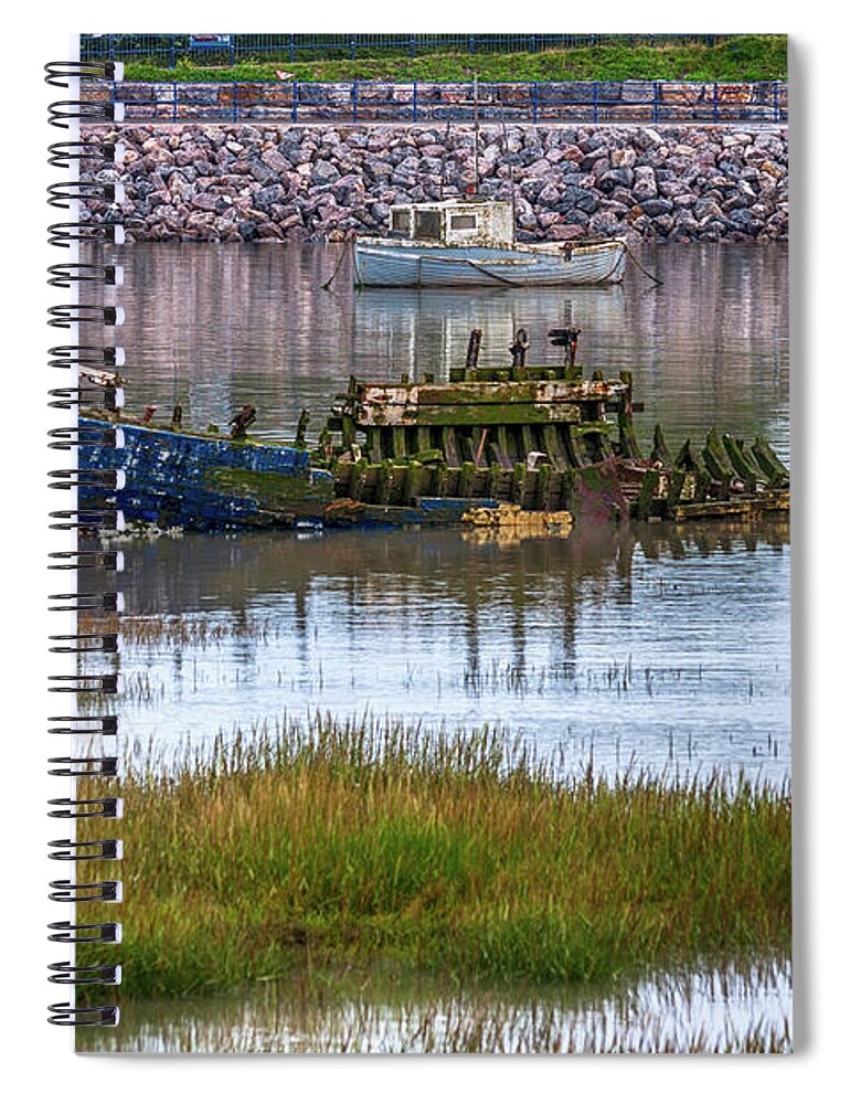 Barry Old Harbour Spiral Notebook featuring the photograph Barry Island Wrecks 3 by Steve Purnell