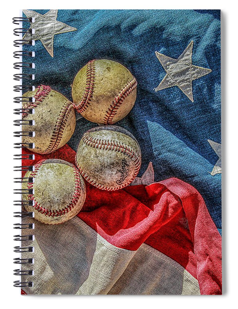 Baseballs On Flag Still Life Spiral Notebook featuring the photograph Baseballs on Flag Still Life by Randy Steele