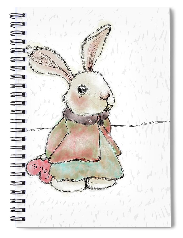 Bunny Spiral Notebook featuring the digital art Bashful Bunny by AnneMarie Welsh