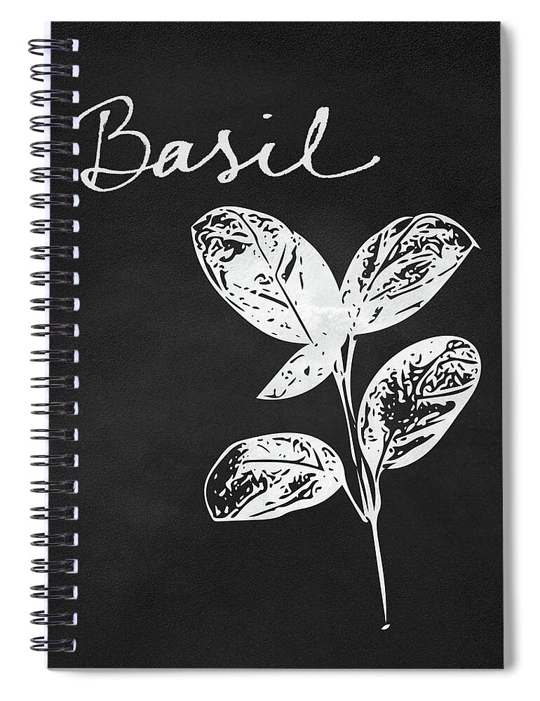 Basil Spiral Notebook featuring the mixed media Basil Black and White- Art by Linda Woods by Linda Woods