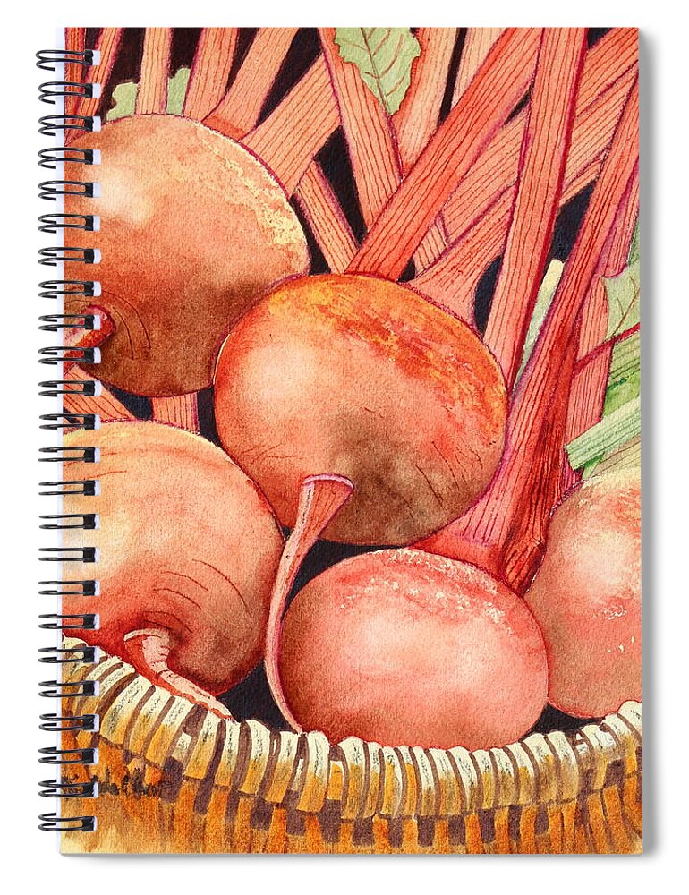 Red Spiral Notebook featuring the painting Basket of Beets Watercolor by Kimberly Walker