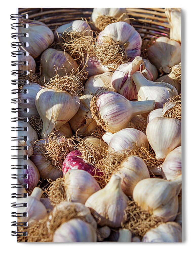 Garlic Spiral Notebook featuring the photograph Basket of Garlic by Todd Klassy