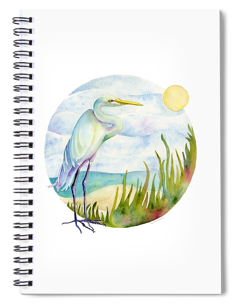 White Bird Spiral Notebook featuring the painting Beach Heron by Amy Kirkpatrick
