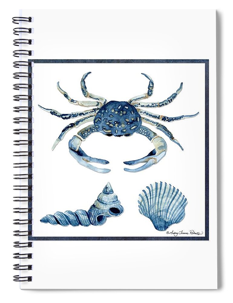 Sea Spiral Notebook featuring the painting Beach House Sea Life Crab Turban Shell n Scallop by Audrey Jeanne Roberts