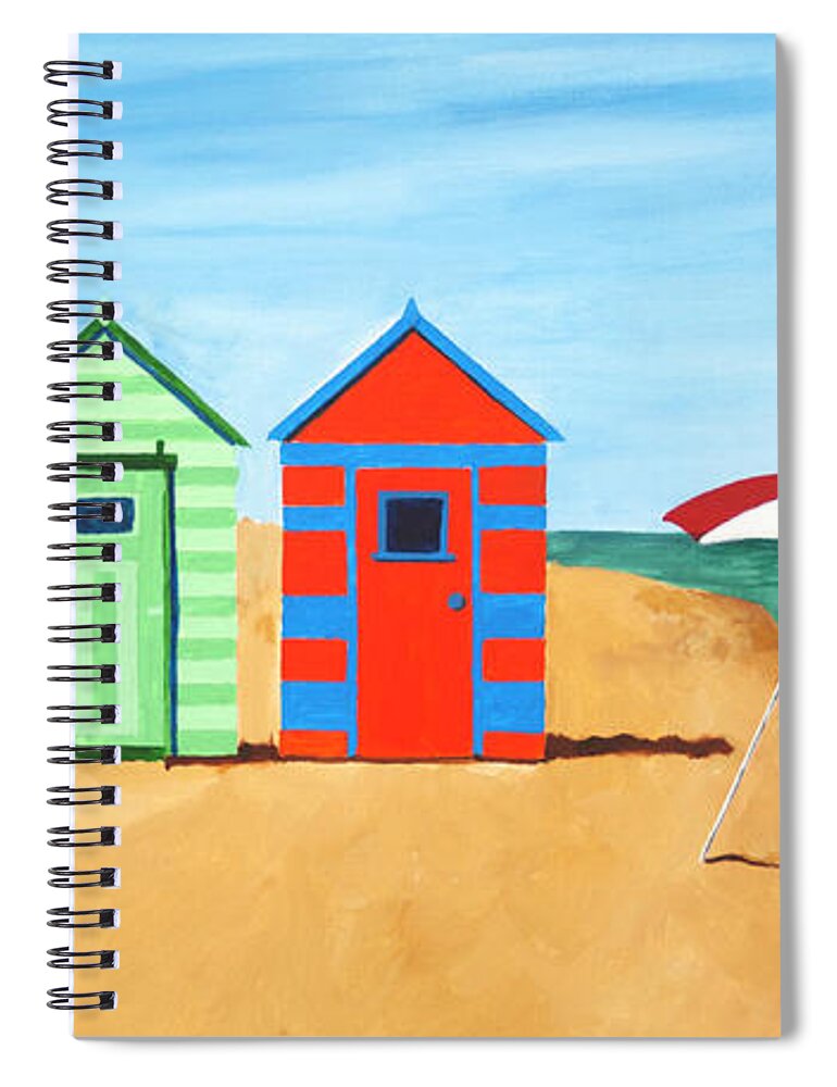 Beach Huts Spiral Notebook featuring the painting Beach Huts II by James Lavott