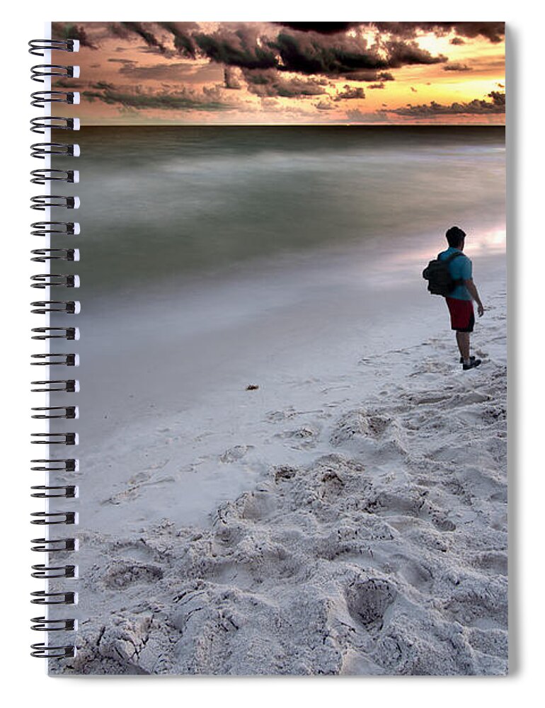 Sunset Spiral Notebook featuring the photograph Beach Walk by Metaphor Photo