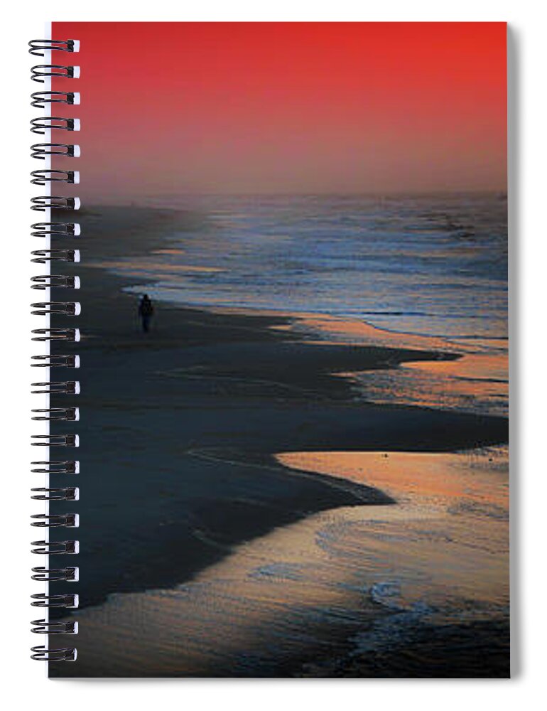 Alabama Spiral Notebook featuring the photograph Beach Walk Red Sky Panorama by Michael Thomas