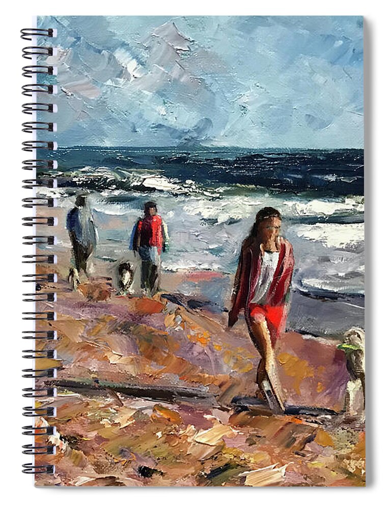 Beach Spiral Notebook featuring the painting Beach Walk Time by Josef Kelly