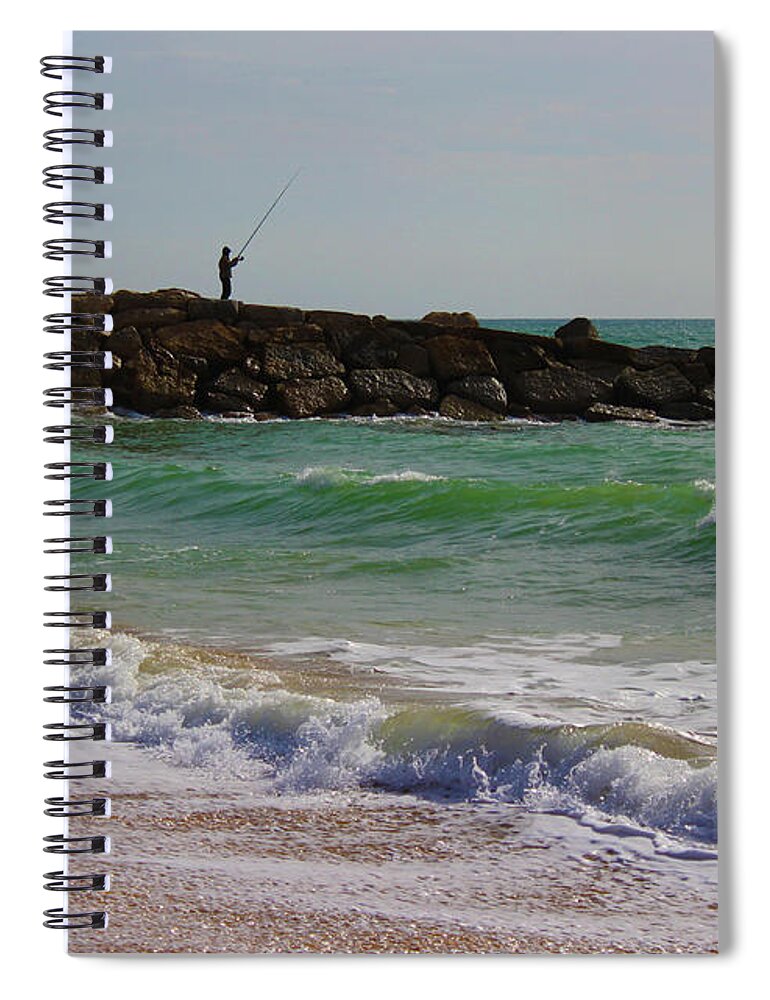 Beach Spiral Notebook featuring the photograph Beachcaster Portugal by Eddie Barron