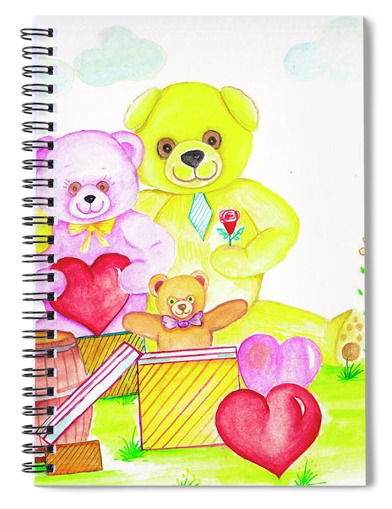 Bear Family Spiral Notebook featuring the painting Bear Family by Sudakshina Bhattacharya