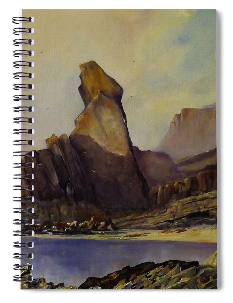 Seascape Spiral Notebook featuring the painting Bear Rock Hartland Quay by Barry BLAKE