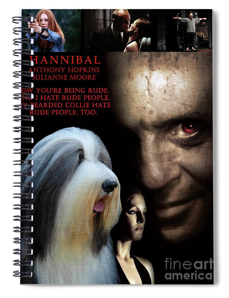 Bearded Collie Spiral Notebook featuring the painting Bearded Collie Art Canvas Print - Hannibal Movie Poster by Sandra Sij