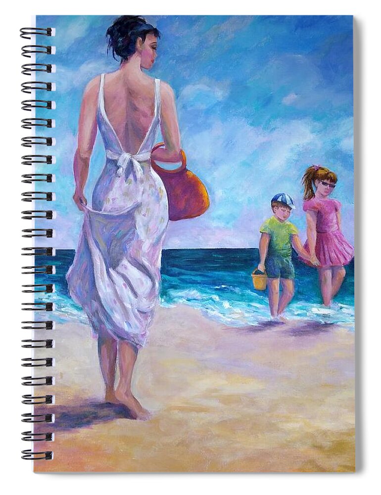 Beautiful Woman Spiral Notebook featuring the painting Beautiful Day at the Beach by Rosie Sherman