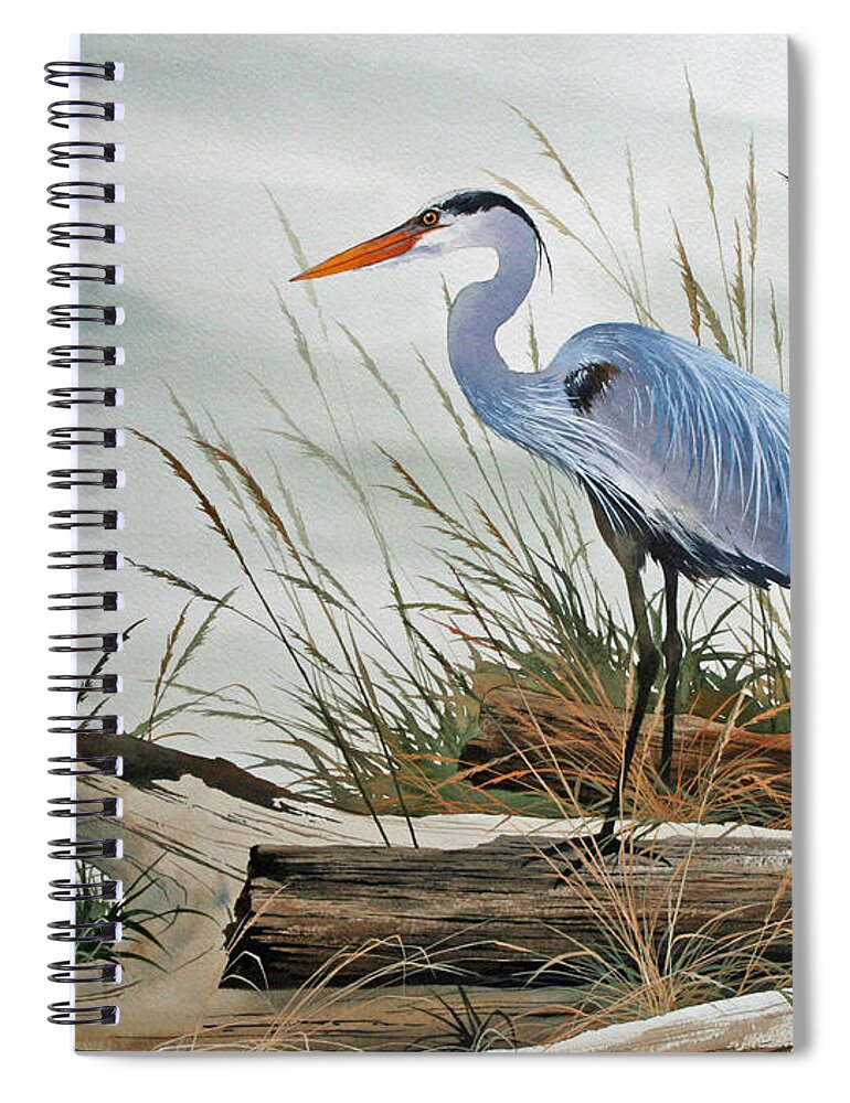 Beautiful Heron Shore Print Spiral Notebook featuring the painting Beautiful Heron Shore by James Williamson