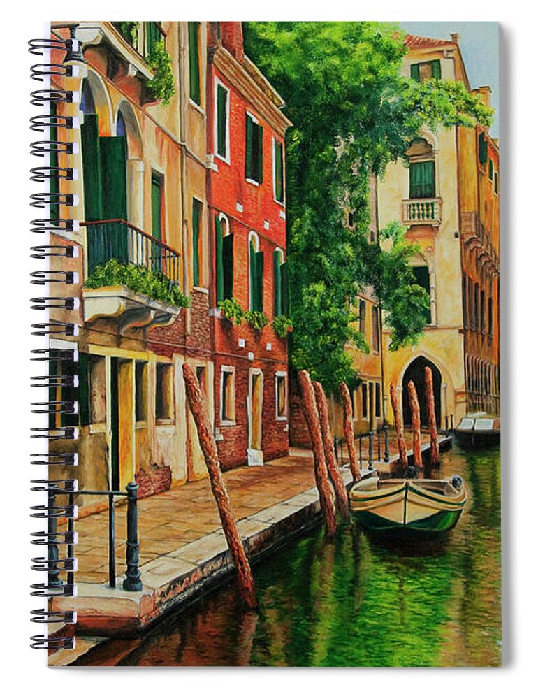 Venice Canal Spiral Notebook featuring the painting Beautiful Side Canal In Venice by Charlotte Blanchard