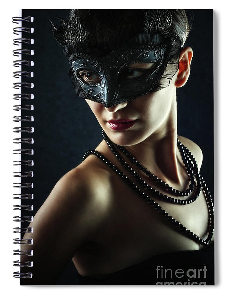 Fashion Spiral Notebook featuring the photograph Beautiful Woman Wearing Venetian Carnival Mask by Dimitar Hristov