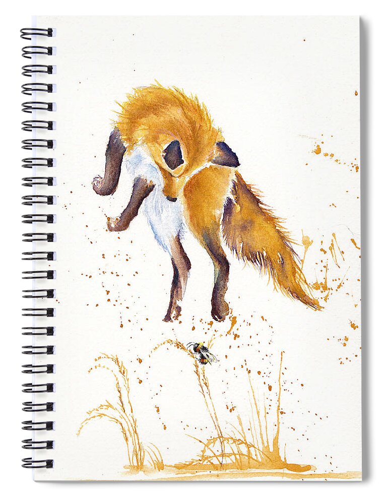 Fox Spiral Notebook featuring the painting Bee Jumping - Leaping Fox by Debra Hall