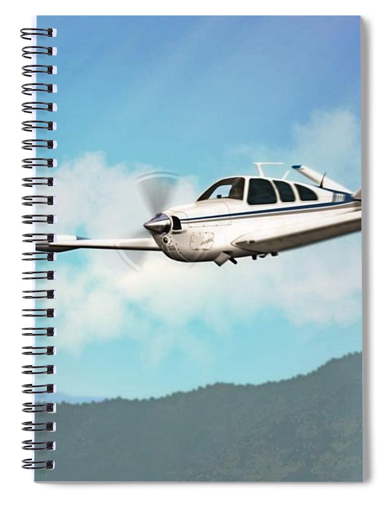 Beechcraft Bonanza Spiral Notebook featuring the digital art Beechcraft Bonanza V Tail by John Wills