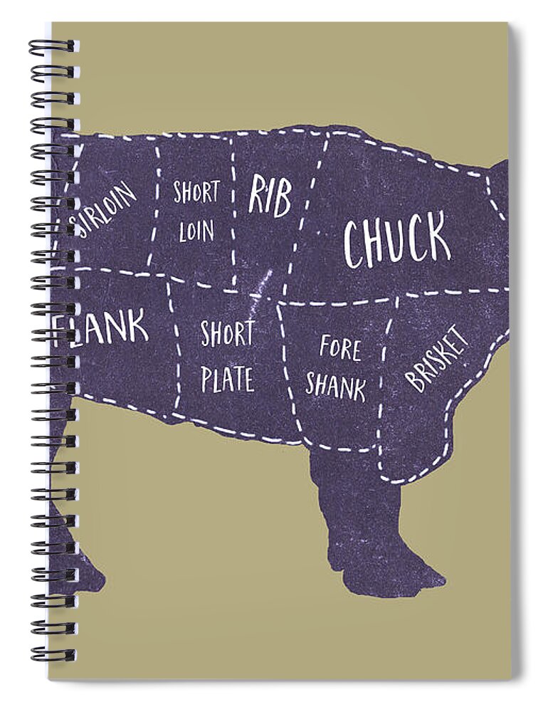 Beef Spiral Notebook featuring the drawing Beef Cuts Butcher Print 5 by Edward Fielding