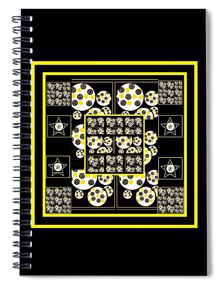 Yellow Spiral Notebook featuring the digital art Bees Traveling Beyond Us Overlapping by Joan Ellen Gandy