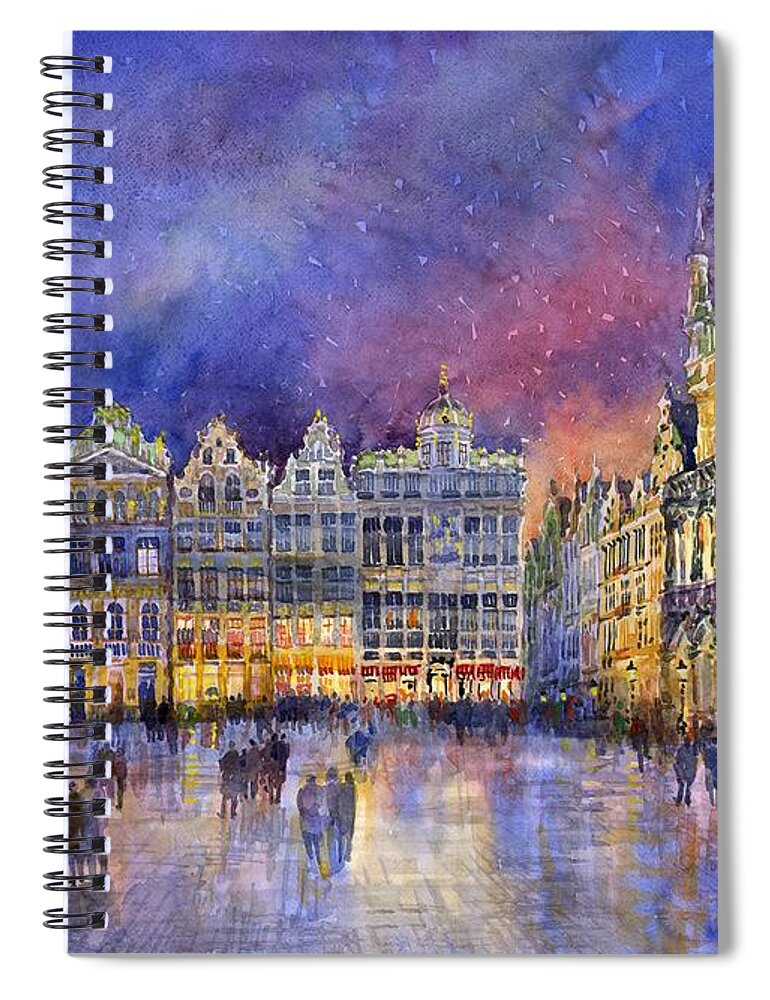 Watercolour Spiral Notebook featuring the painting Belgium Brussel Grand Place Grote Markt by Yuriy Shevchuk