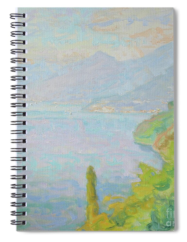 Bellagio Spiral Notebook featuring the painting Bellagio Blushing in an Afternoon Sky by Jerry Fresia