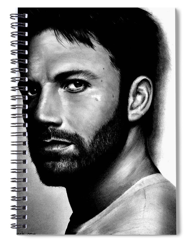 Ben Affleck Spiral Notebook featuring the drawing Ben Affleck by Rick Fortson