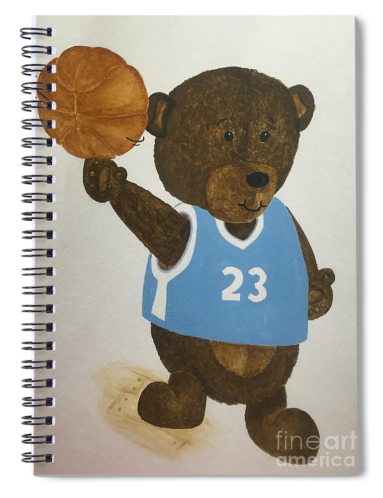 Kids Spiral Notebook featuring the painting Benny bear basketball by Tamir Barkan