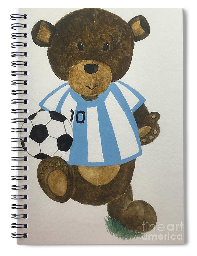 Teddy Bear Spiral Notebook featuring the painting Benny bear soccer by Tamir Barkan