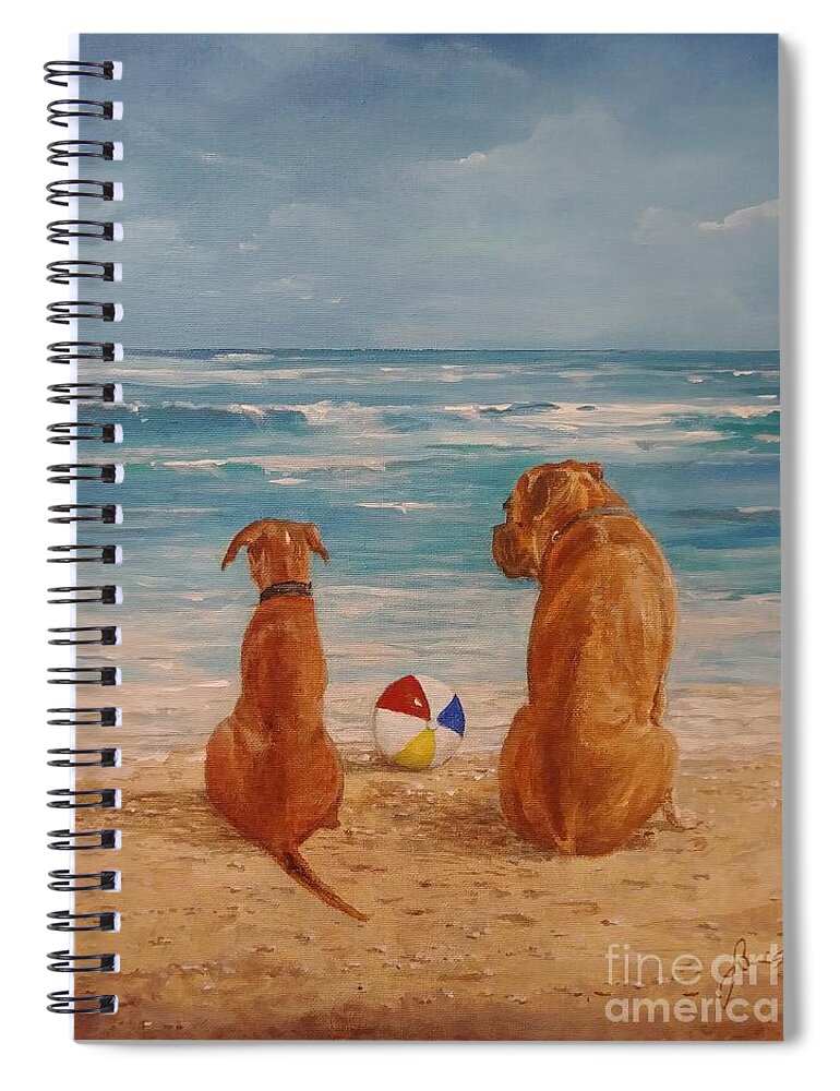 Beach Spiral Notebook featuring the painting Best Friends by Sinisa Saratlic
