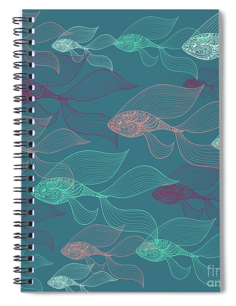 Nature Pattern Spiral Notebook featuring the digital art Beta Fish Animals Pattern by Mark Ashkenazi