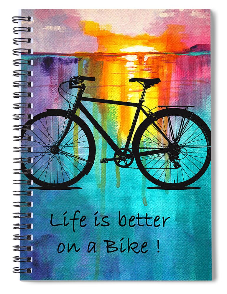 Bicycle Silhouette Spiral Notebook featuring the mixed media Better on a Bike by Nancy Merkle