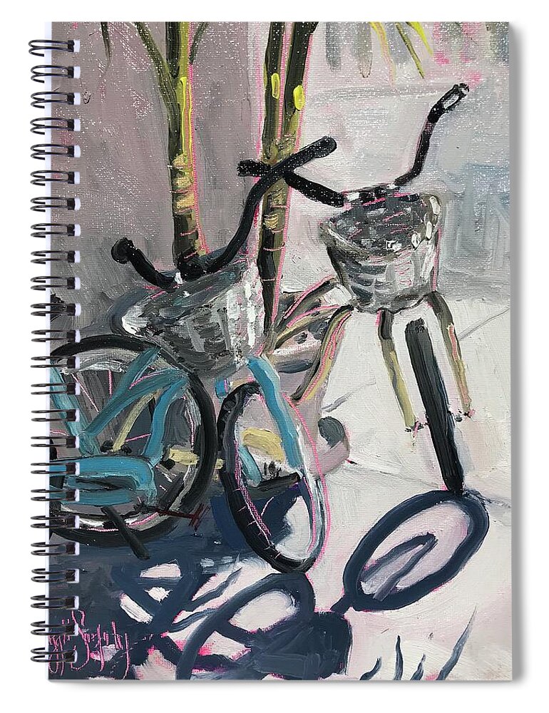 Bikes Spiral Notebook featuring the painting Bicycle Shadows by Maggii Sarfaty